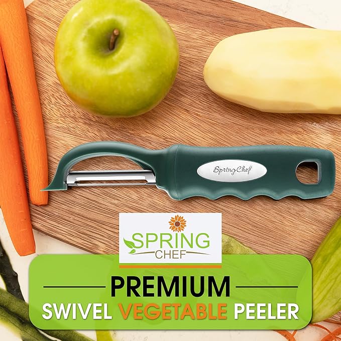 Spring Chef Potato Peeler for Kitchen with Soft Grip Handle, Pine Green