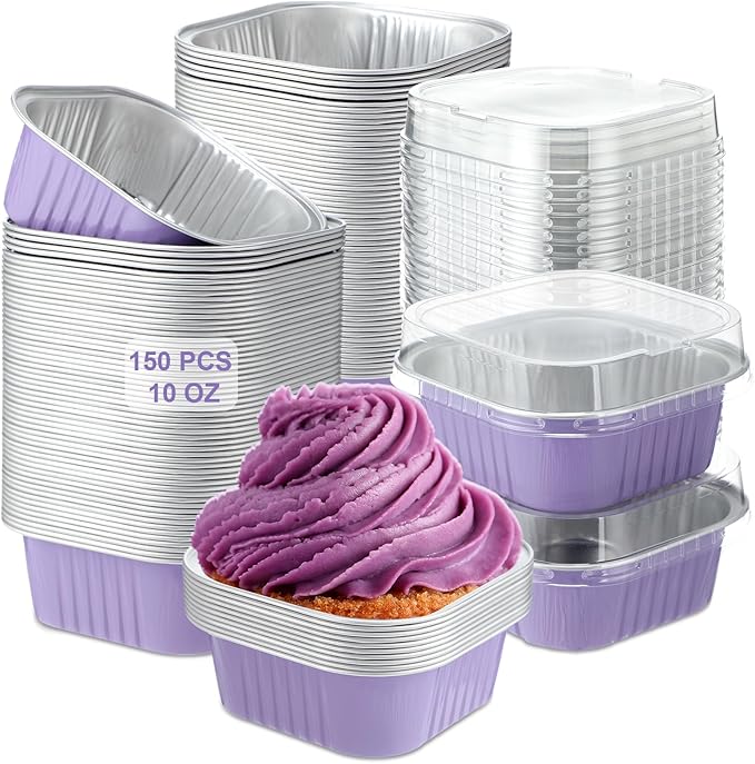 Aoriher 150 Pcs 10 oz Mini Cake Pans with Lids Taro Purple