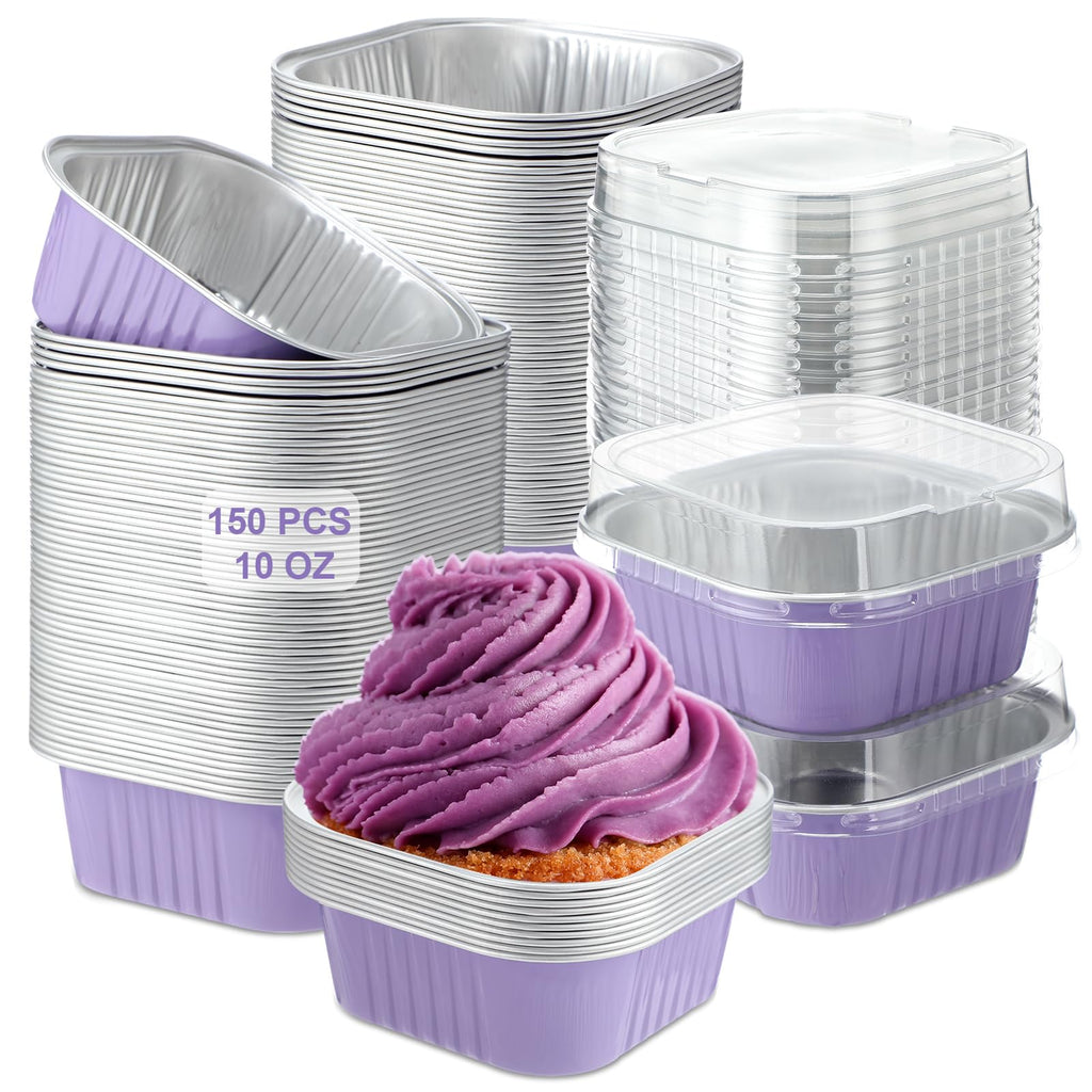 Aoriher 150 Pcs 10 oz Mini Cake Pans with Lids Taro Purple