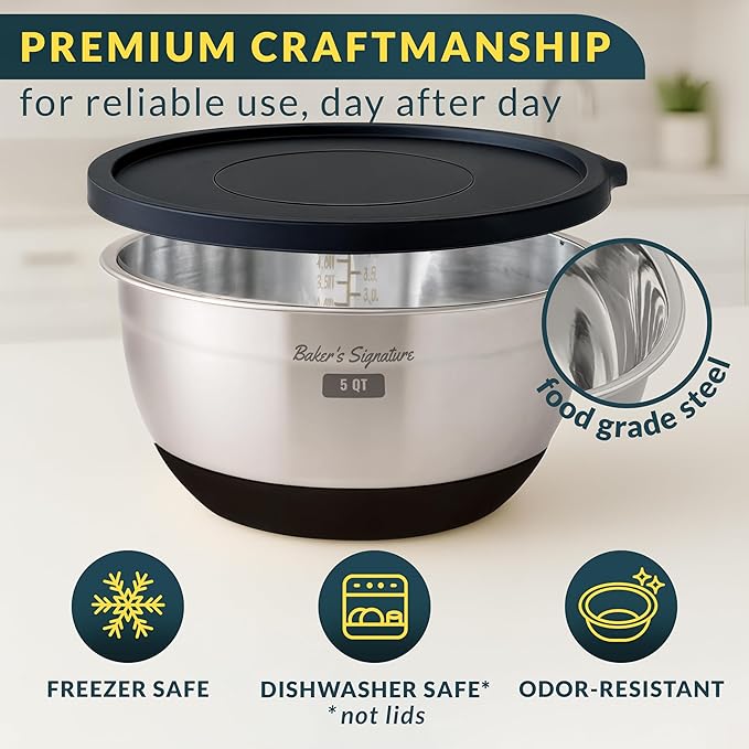 Stainless Steel Mixing Bowls with Lids Set of 5, 3 Graters, Black
