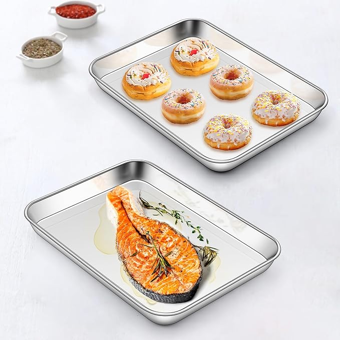 Homikit 2 Pack Small Stainless Steel Baking Sheet Set, Non Toxic