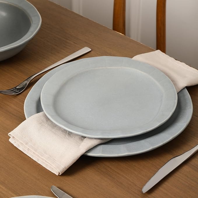 Stone Lain Oasis Stoneware Plate Dish Set, 4-Piece Dinner Plates - Ceramic Serving Dishes for 4 People - Microwave & Dishwasher Safe, Grey Blue