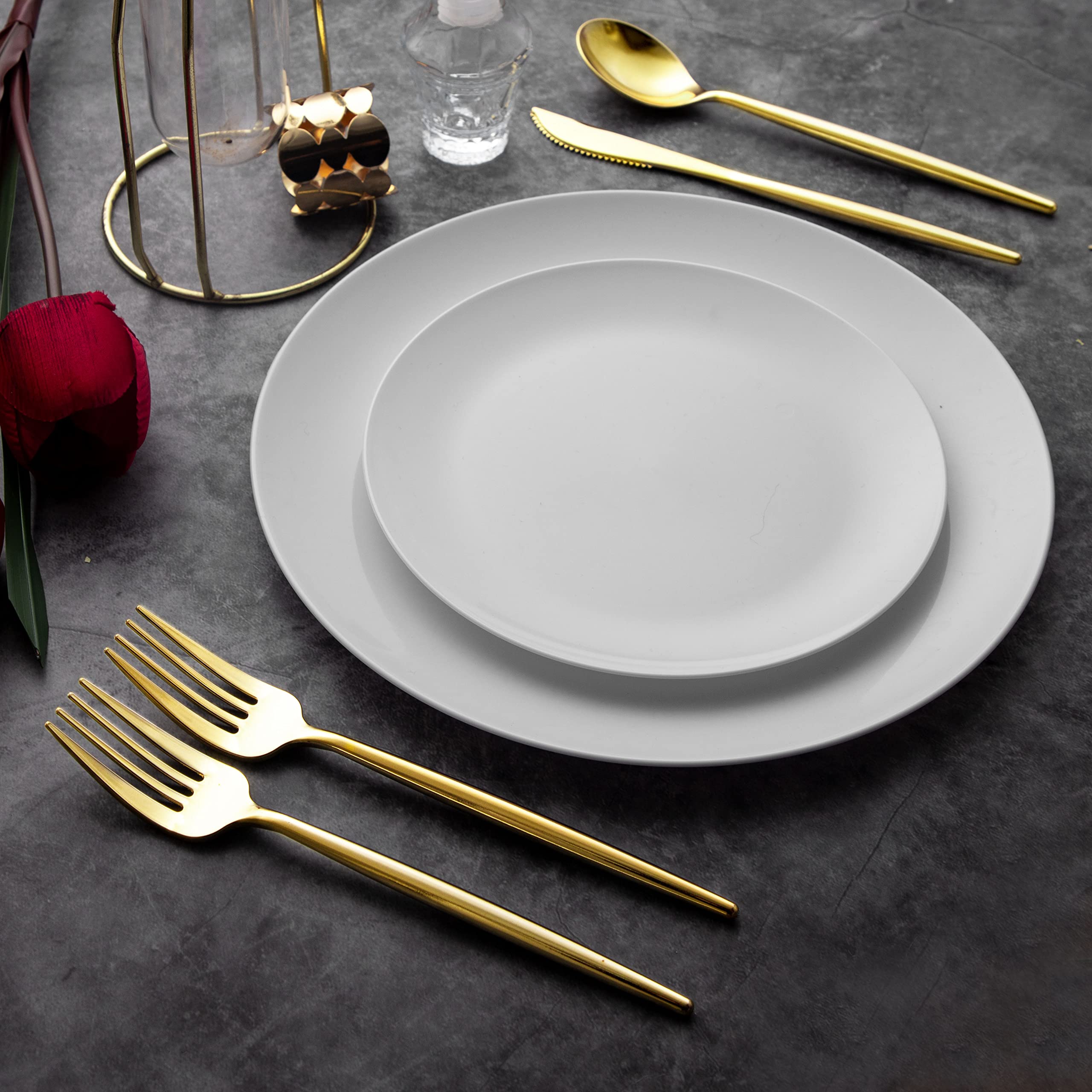 LIYH 102 Pcs Gold Plastic Silverware Disposable, Plastic Gold Utensils Heavyduty - Disposable Cutlery Includes Knives Forks and Spoons for Party, Birthday,Wedding Events