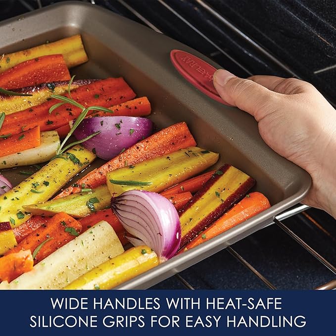 Rachael Ray Cucina Nonstick Bakeware Baking Pans Set, Latte Brown and Cranberry Red, Baking Dishes, 10-Piece