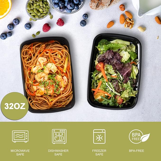 Ezalia 15 Pack- Meal Prep Containers 32oz, Plastic Food Prep Containers Reusable, Leakproof To Go Food Containers with Lids, BPA-Free, Microwave/Dishwasher/Freezer Safe
