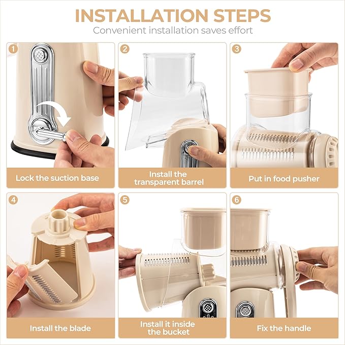 SUSTEAS Rotary Cheese Grater 5 Blades,Kitchen Mandoline Vegetable Slicer