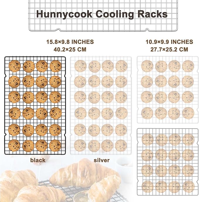 Hunnycook 15.8”×9.8” Cooling Rack, 3P Stainless Steel Baking Rack, Oven Safe Cooling Racks for Cooking and Baking, Black Roasting Rack & Wire Rack & Cookie Cooling Rack for Roasting, Grilling, Drying