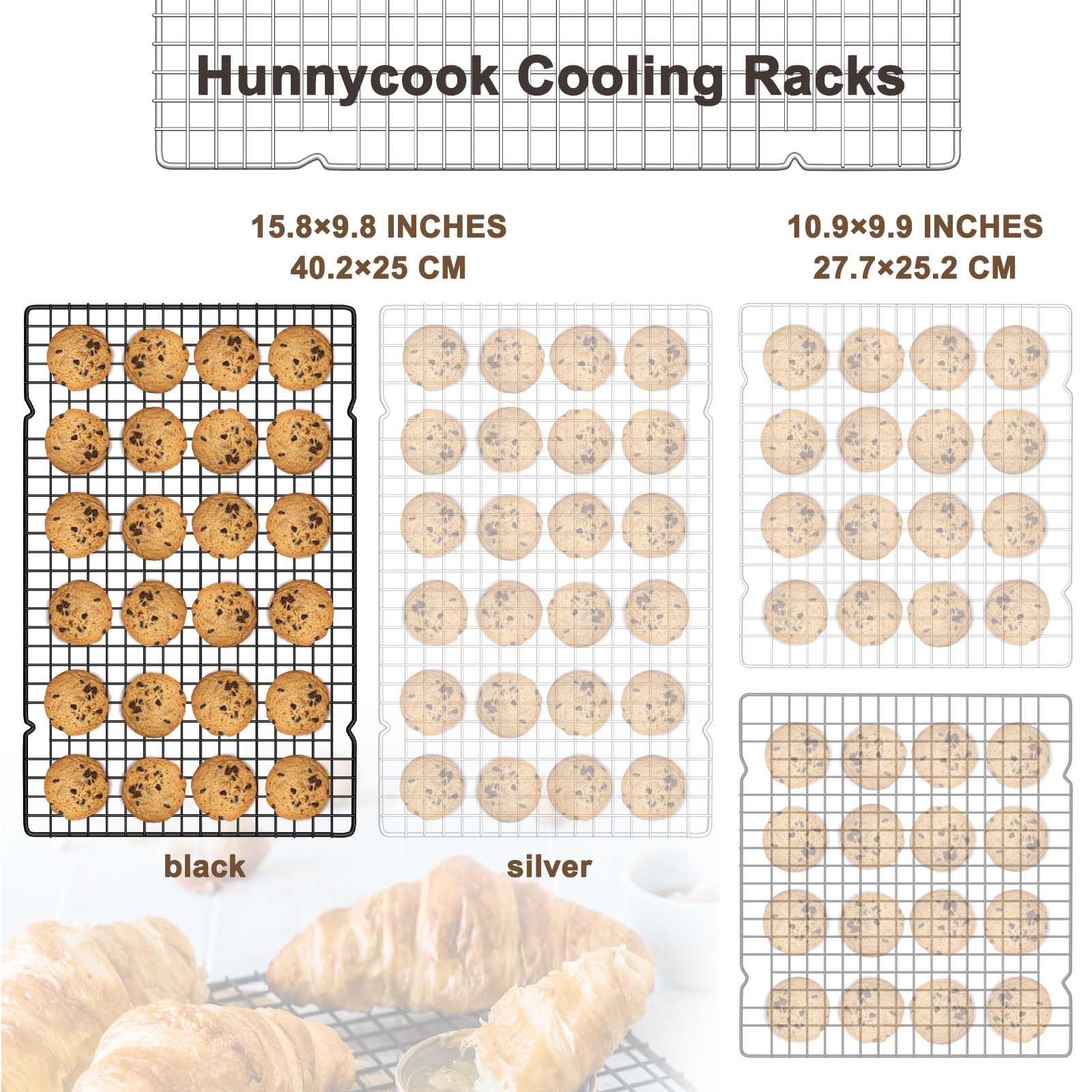 Hunnycook 15.8”×9.8” Cooling Rack, 3P Stainless Steel Baking Rack, Oven Safe Cooling Racks for Cooking and Baking, Black Roasting Rack & Wire Rack & Cookie Cooling Rack for Roasting, Grilling, Drying