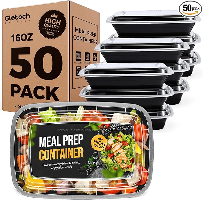 Glotoch Express Meal Prep Containers with Lids 16oz 50 Pack Leakproof
