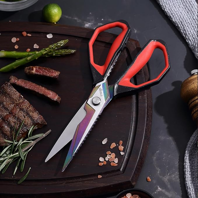 LIVINGO 9" Sharp Kitchen Scissors for Food Titanium Coated Stainless Steel