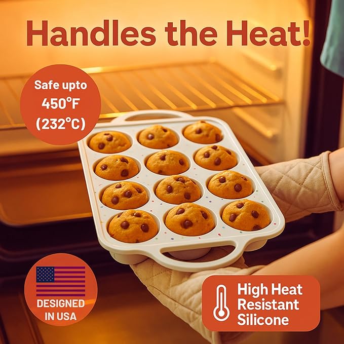 BAKE BOSS Silicone Muffin Pan for Baking, 1-Pack Regular 12 Cup, BPA-Free