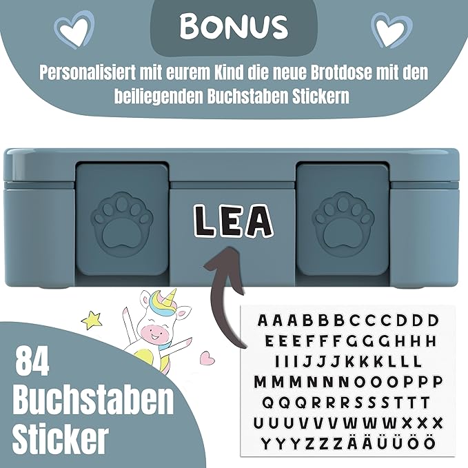 BEARFOOT Kids Lunch Box with Compartments – Compact & Lightweight | Leak-Proof, BPA-Free, Dishwasher Safe | Hand-Drawn Design for Preschool, School, Travel (Dog & Cat Blue, 2.75 Cups)