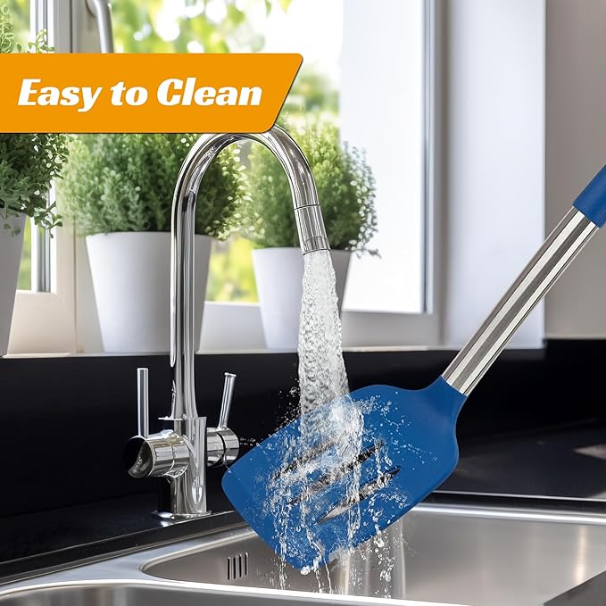 YASUEBI Kitchen Utensils Silicone Cooking Utensils Set for Nonstick Cookware Silicone Cooking Kitchen Utensils Set Perfect for Baking and Mixing Spatula Set BPA Free Dishwasher Safe Blue 4 Pack
