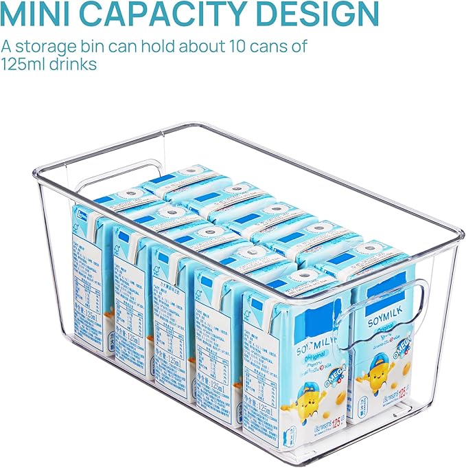 Vtopmart 6 Pack Clear Storage Bins, Pantry Storage Bins with Handle, Small