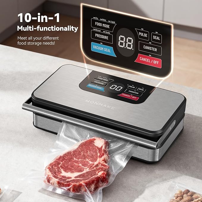 95kPa Vacuum Sealer for Food, 10-in-1 Vacuum Sealer Machine