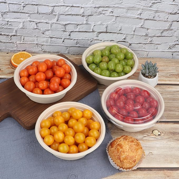 JAYEEY 30 oz Disposable bowls with lids food storage Plant Fibers 50 Pack