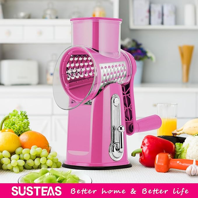 SUSTEAS Rotary Cheese Grater 5 Blades,Kitchen Mandoline Vegetable Slicer