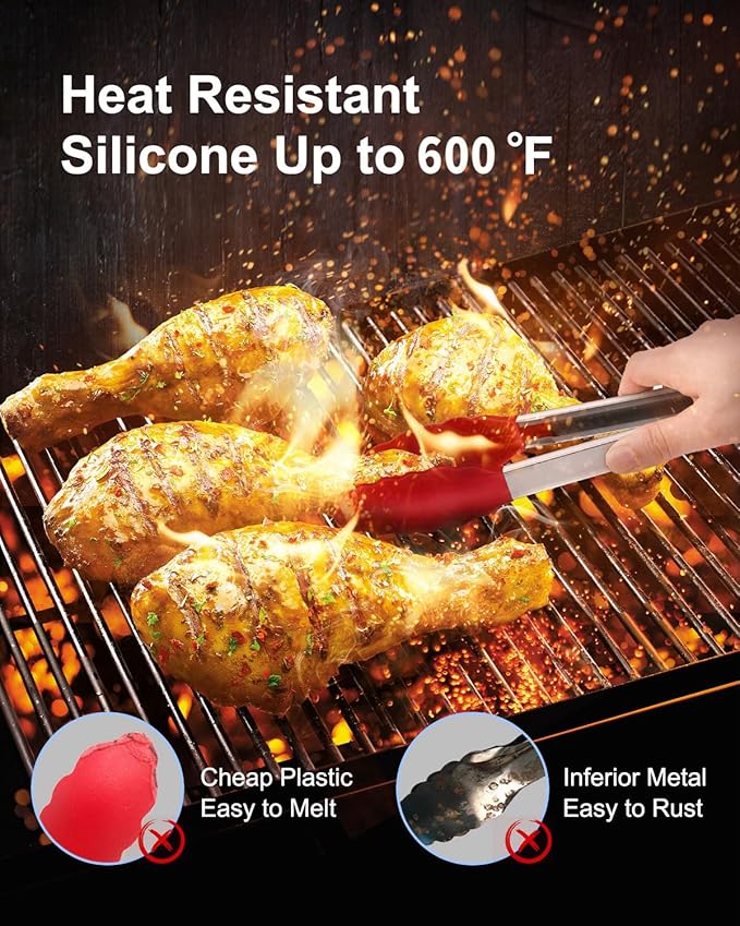 Bnlcd Good Grip Cooking Tongs with Silicone Tips, Set of 3-7" 9" and 12"