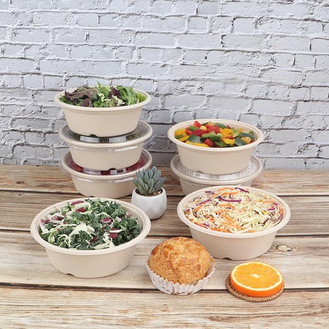 JAYEEY 30 oz Disposable bowls with lids food storage Plant Fibers 50 Pack