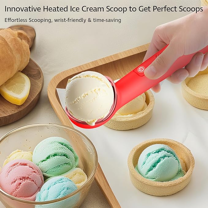 Cloukily Gen 3.0 Heated Ice Cream Scoop, Rechargeable Electric Ice Cream Scooper with LED Display & ON/OFF Switch, IP67 Waterproof Food Grade, for Hard Ice Cream Gelato, Free Stand Included