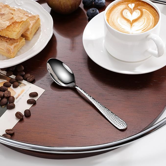 KEAWELL Premium Louise Hammered 4-Piece Small Spoon Set (5.6" Small Spoons)
