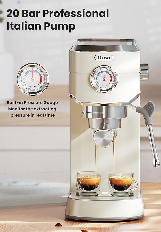 Gevi 20Bar Espresso Machine,Compact Coffee Maker with Adjustable Steam Wand
