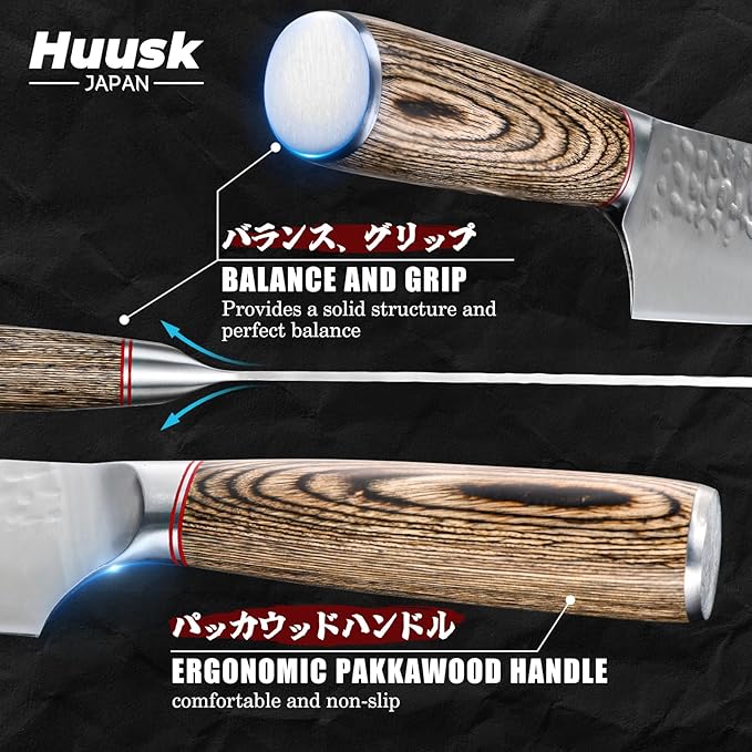 Huusk Kitchen Knife Set of 3 - Japanese Nakiri Vegetable Knife