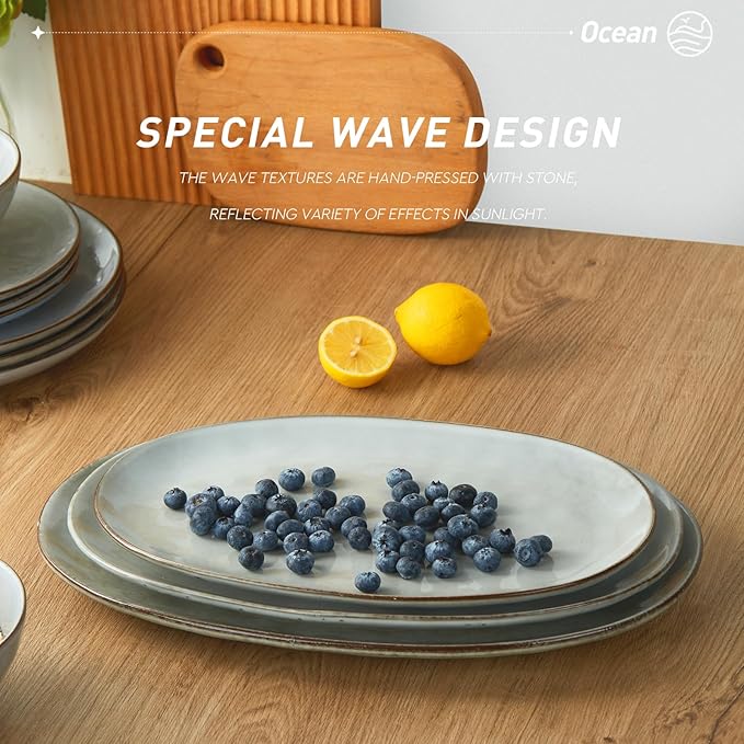 famiware Serving Platters Set of 3 Sizes - Oval, Grey