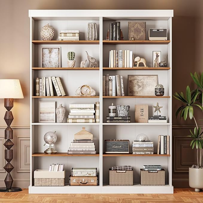 ivaniti 70.8" Tall Farmhouse Kitchen Pantry Cabinet, Modular Storage Cabinet with 6-Tier Adjustable Shelves, White, Wooden Hutch for Living Room, Kitchen, Set of 2