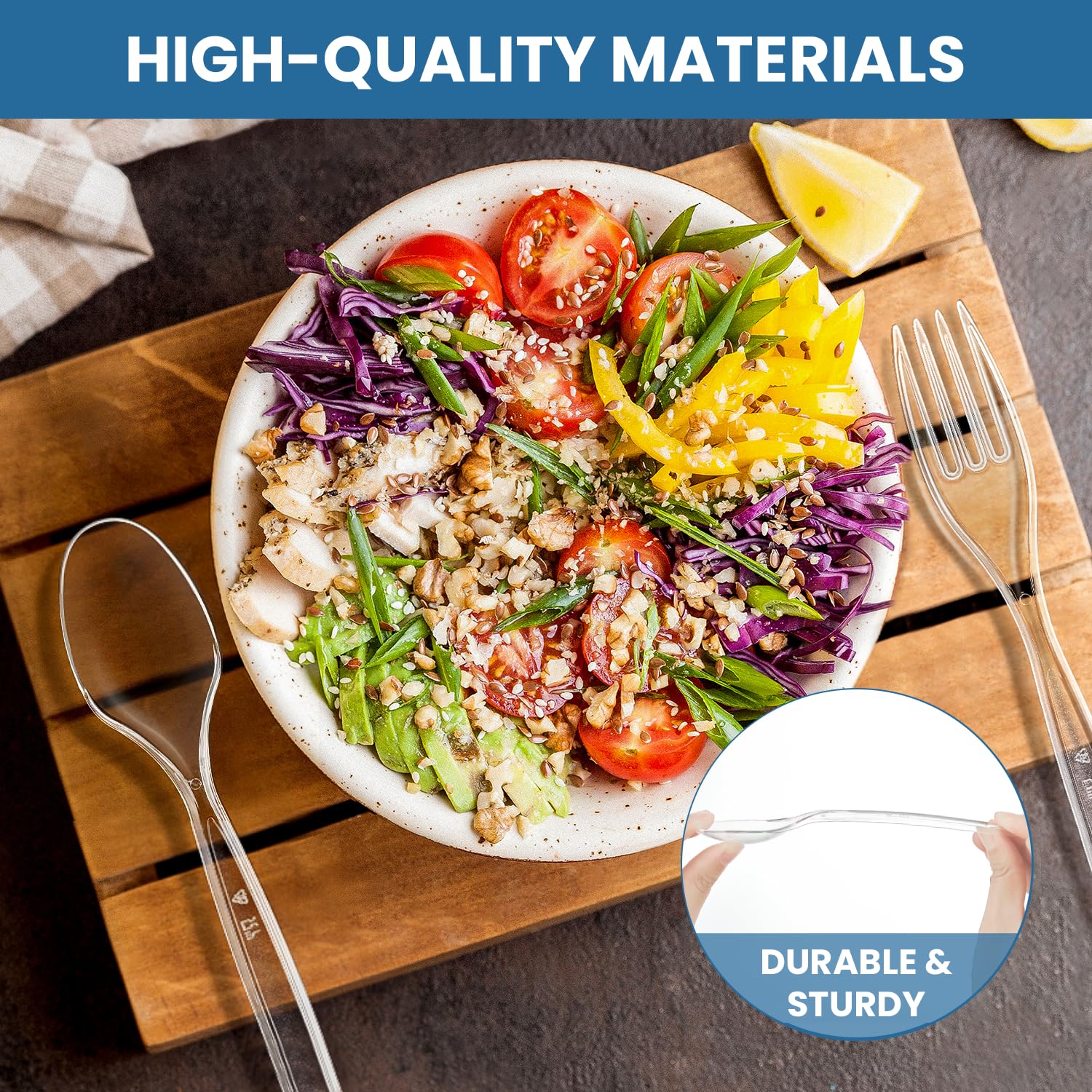 [600 Count] Clear Plastic Utensils 600 clear plastic forks and spoons Disposable 300 Forks and 300 Spoons Silverware Bulk Spoons Bulk Fork Heat Resistant Heavy Duty Silverware