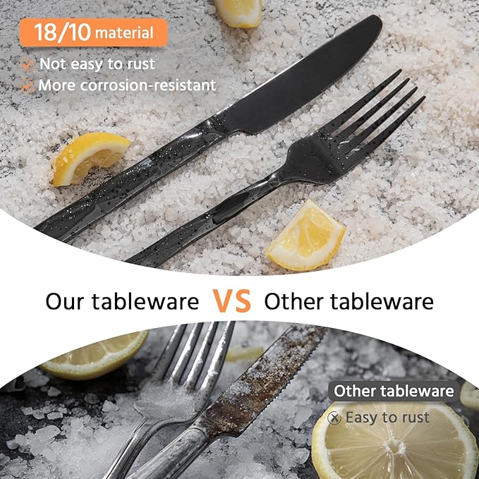 60 Piece 18/10 Black Silverware Set,Stainless Steel Flatware Cutlery for 12