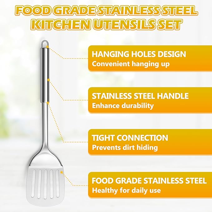 E-far Stainless Steel Kitchen Utensil Set of 6, Metal Cooking Utensils