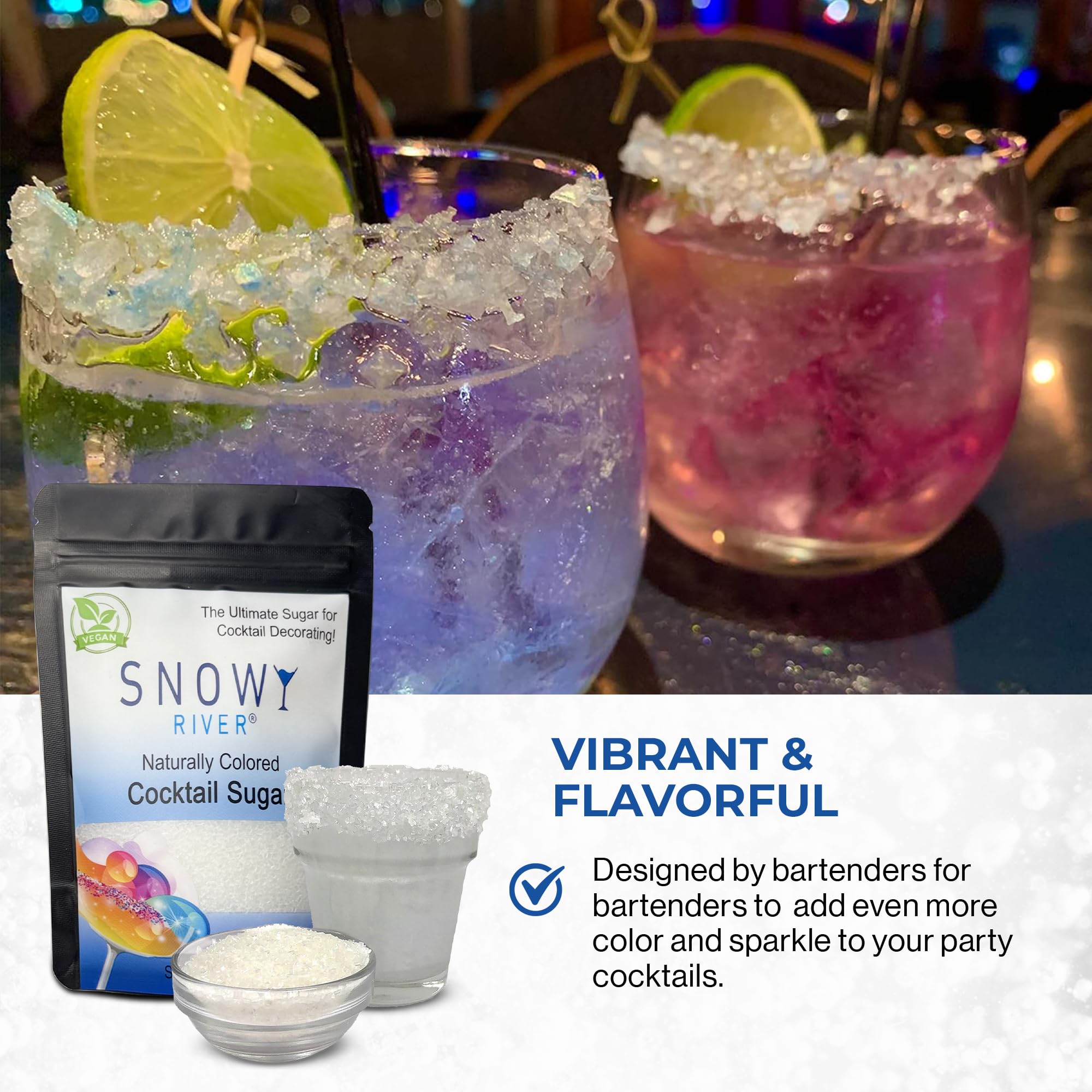 Snowy River Natural Cocktail Sugar Rimmer - Kosher Certified Naturally Colored Beverage Rimming Sugar for Cocktails, Margaritas, Drinks (Clear, 4 Ounce)