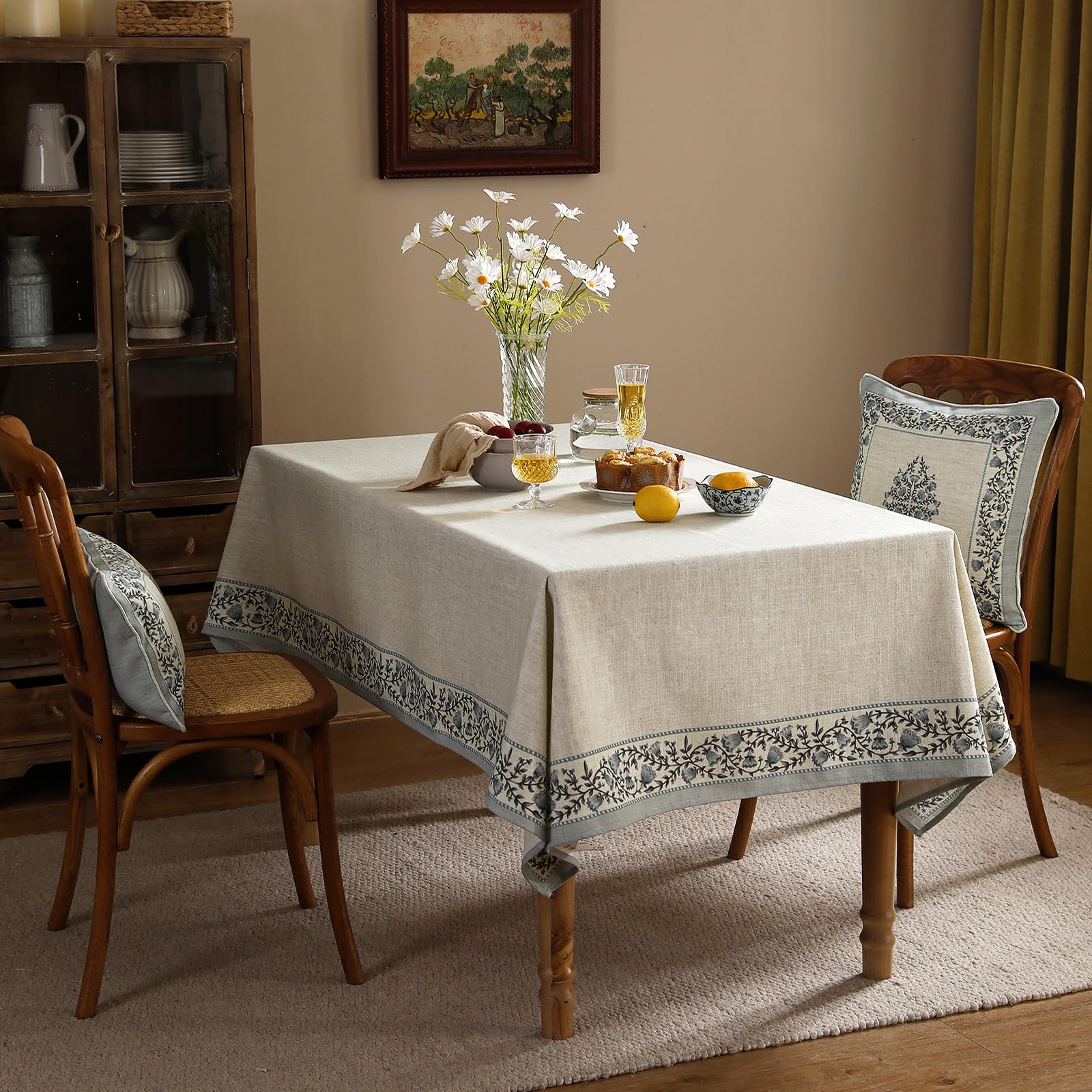 ISAENNE Designer Linen Large Square Tablecloth,67"x67"-Segerman B