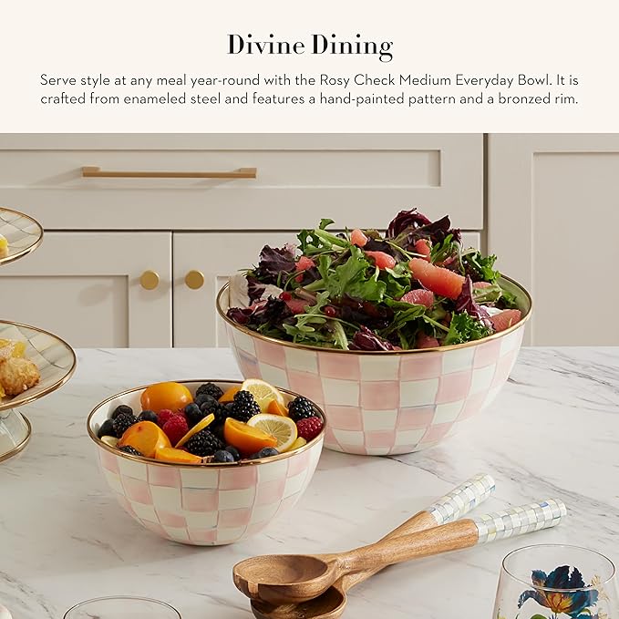 MACKENZIE-CHILDS Everyday Bowl, Medium, Pink-and-White Rosy Check