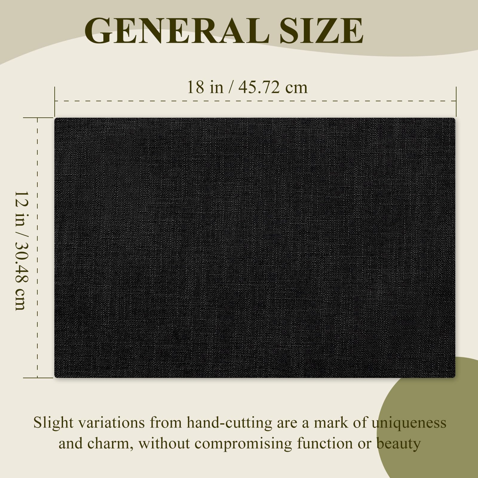 KXN Placemats Set of 6, Dual-Layer Thickened Faux Linen Table Mats, Heat Resistant & Wrinkle-Free, Machine Washable Cloth Place Mats for Kitchen Dining Indoor Outdoor (Black)