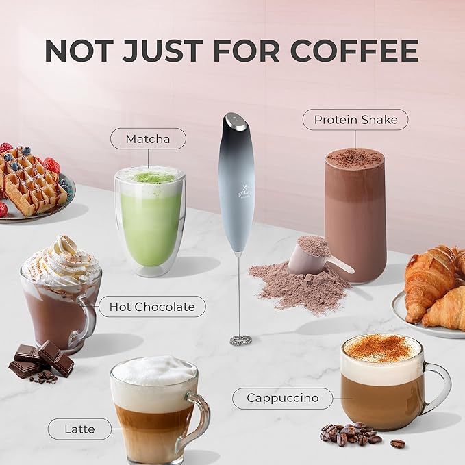 Zulay Powerful Milk Frother for Coffee with Upgraded Titanium Motor - Handheld Electric Whisk, Milk Foamer, Mini Mixer & Coffee Blender for Frappe, Latte, Matcha, No Stand - Storm