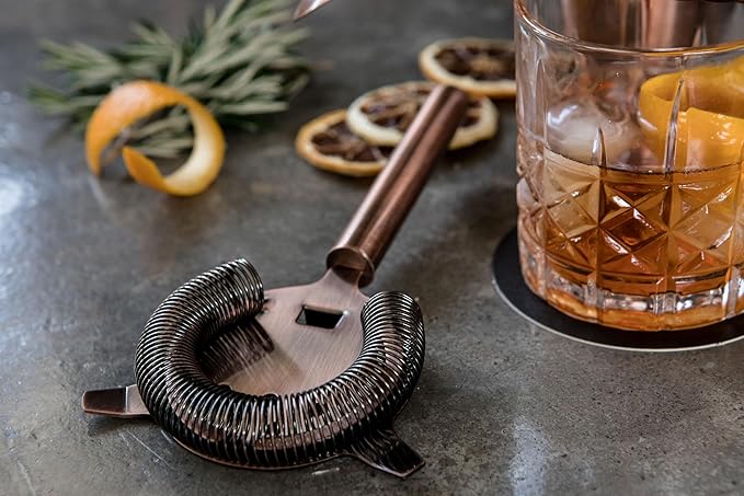 Mint & Mortar Cocktail Shaker Set – 7-Piece Stainless Steel Bartender Kit with Premium Bamboo Stand for Home Bartending - All-in-One Mixology Set for Beginners & Pros (Brushed Copper)