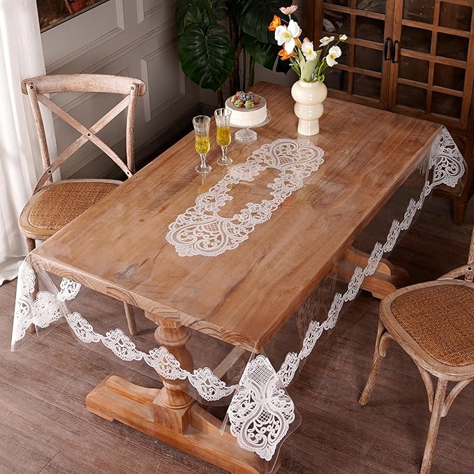 Artbloss Clear Table Cover Protector Rectangle Vinyl Table Cloth, 60" x 84"