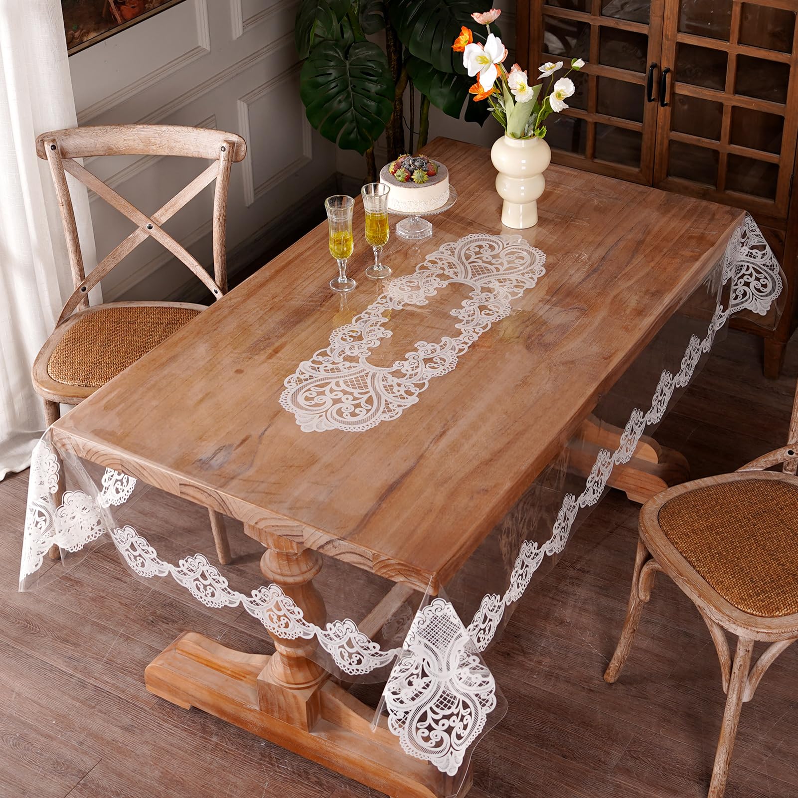 Artbloss Clear Table Cover Protector Rectangle Vinyl Table Cloth, 60" x 84"