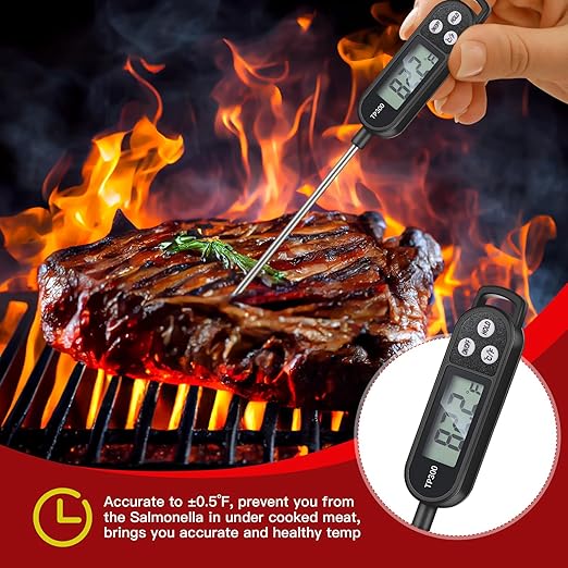 Copkim 6 Pcs Meat Food Thermometer Food with Probe Water Liquid Instant Read Digital Thermometer Kitchen Cooking Supplies for Cooking BBQ Milk Yogurt (Black,White,Red)