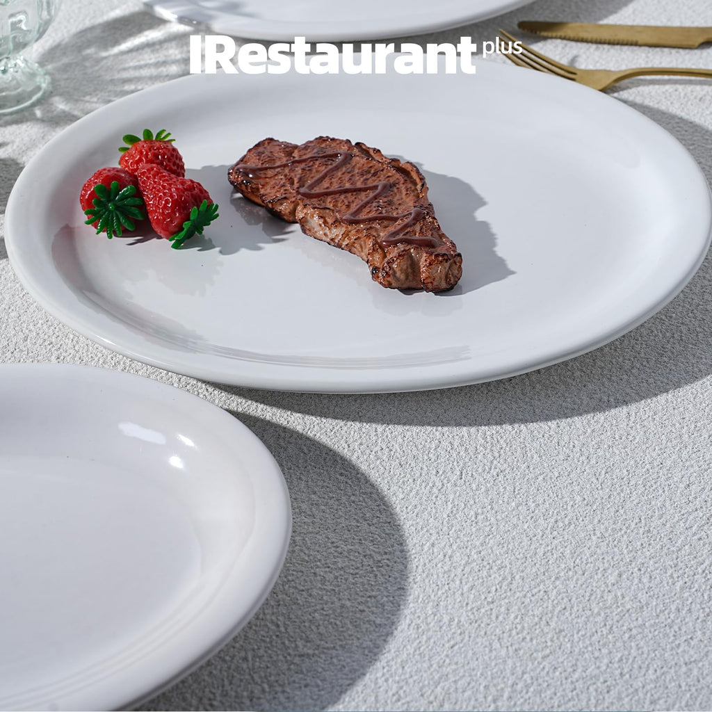 IRESTAURANT PLUS Stoneware Narrow Rim Commercial Grade Dinnerware,Bright White Oval Platter 11.5" x 8.5", Case of 12