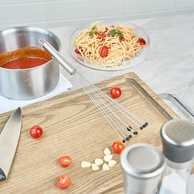 Restaurantware 12.5 in Stainless Steel Ball Whisk with Silicone Tips - 6 Pack - German Standard Sauce & Gravy Whisk, Non-Scratch, Dishwasher Safe - Non-Stick Safe Silicone Ball Whisk for Baking
