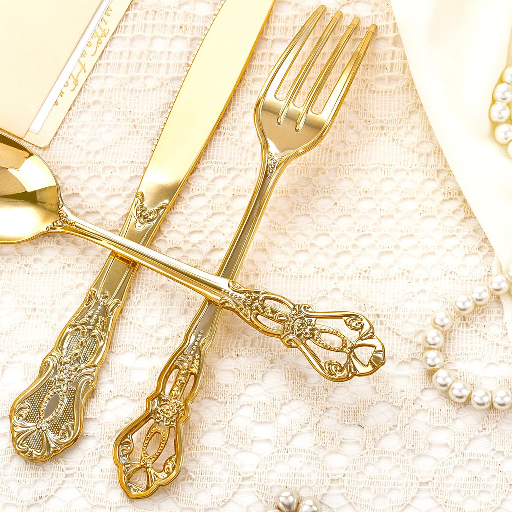 Joyido 200PCS Gold Silverware Disposable Elegant for Dinner Party Wedding