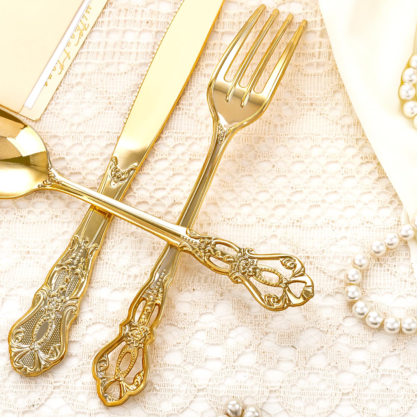Joyido 40PCS Gold Plastic Silverware - Elegant Cutlery Disposable for Party