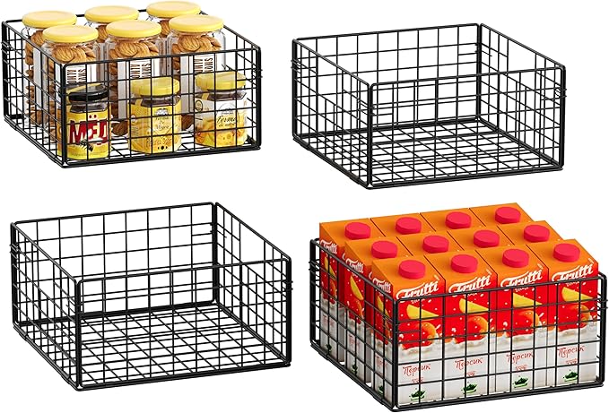 X-cosrack Metal Wire Baskets for Pantry Organization and Storage Freezer Organizer Bins with Handles 4 Pack-12"x12"x6" Extra Large Mesh Bin for Pantry Kitchen Laundry Closet Garage Patent Design
