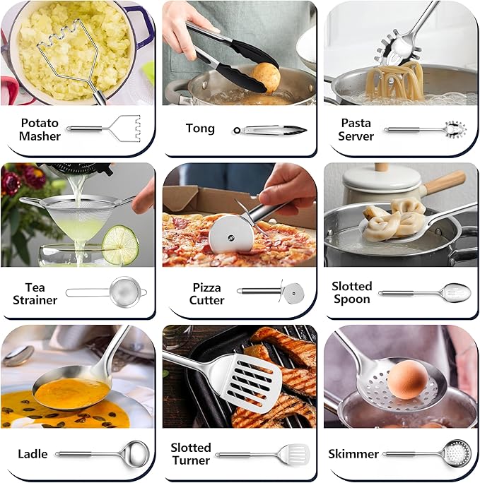 E-far Stainless Steel Cooking Utensil Set, 39-Piece Metal Kitchen Utensils