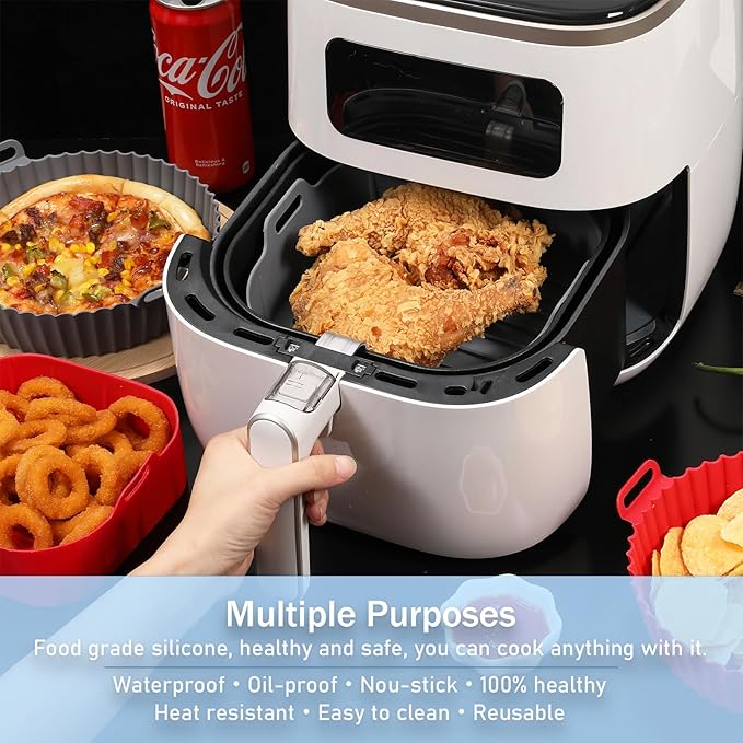 Silicone Air Fryer Liners Square,Pot 2Pcs 7.5inch Reusable Air Fryer Basket