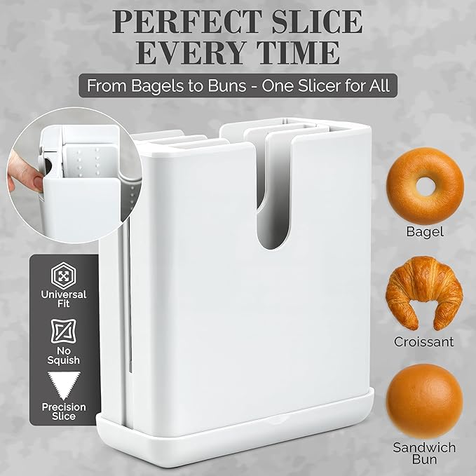 Bonbagel Bagel Slicer Cutter for Small and Large Bagels, Auto-Center, White