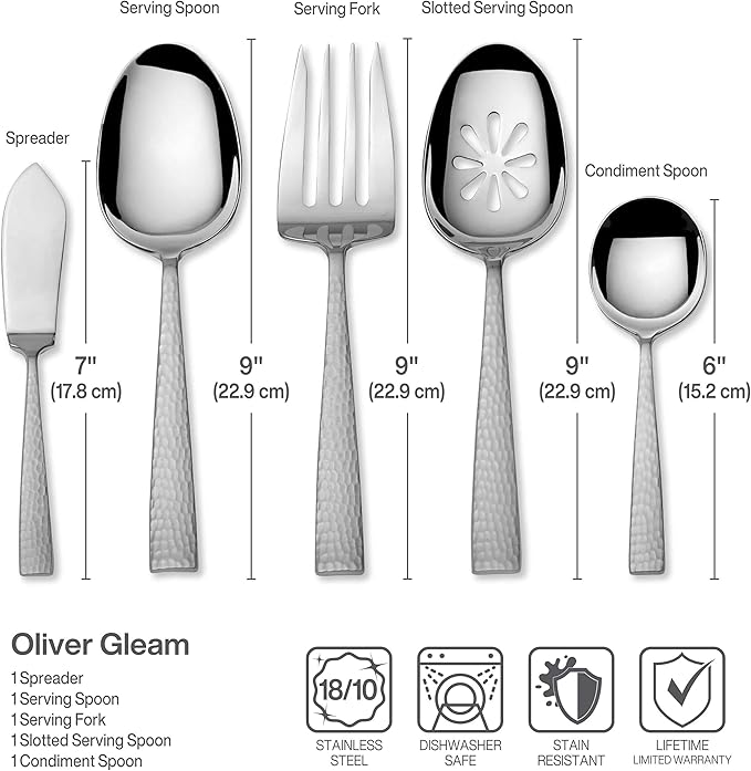 Mikasa Oliver Mirror 18/10 Stainless Steel Flatware Set for 12, 65-Piece Silverware Set with Serving Utensils, Dishwasher Safe Cutlery Set